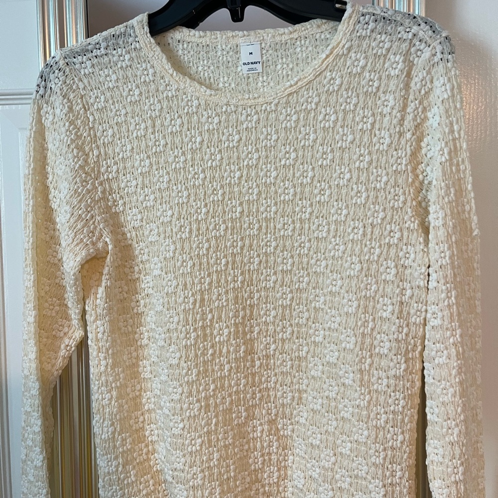 Old Navy Cream Open-Knit Long Sleeve Top